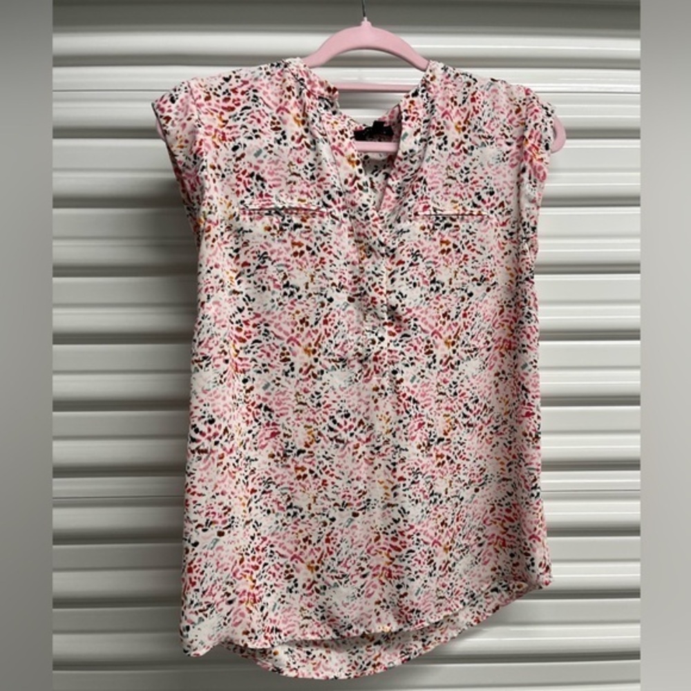 The Limited Pink Cap Sleeve Blouse with Mandarin Collar